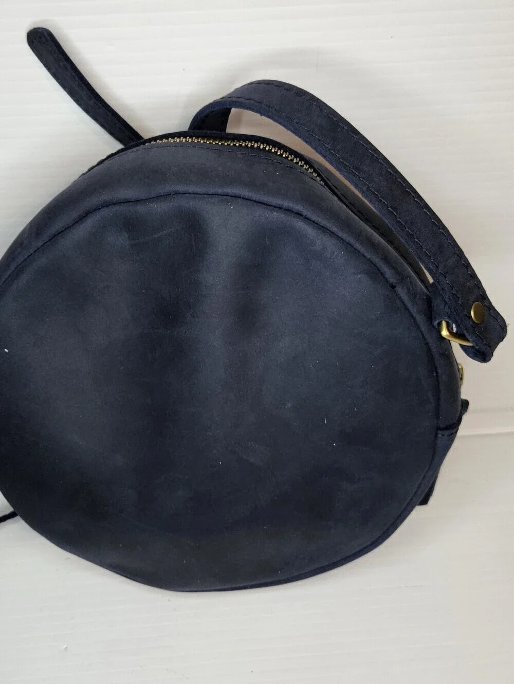 Portland Leather Goods Circle Crossbody Large Deep Water Blue Leather Bag